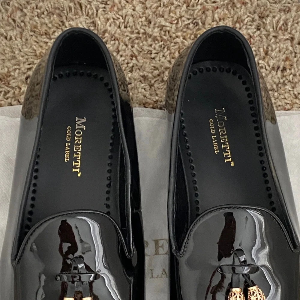 Moretti Gold Label Black Patent Tassel Slip On Loafers Size 11